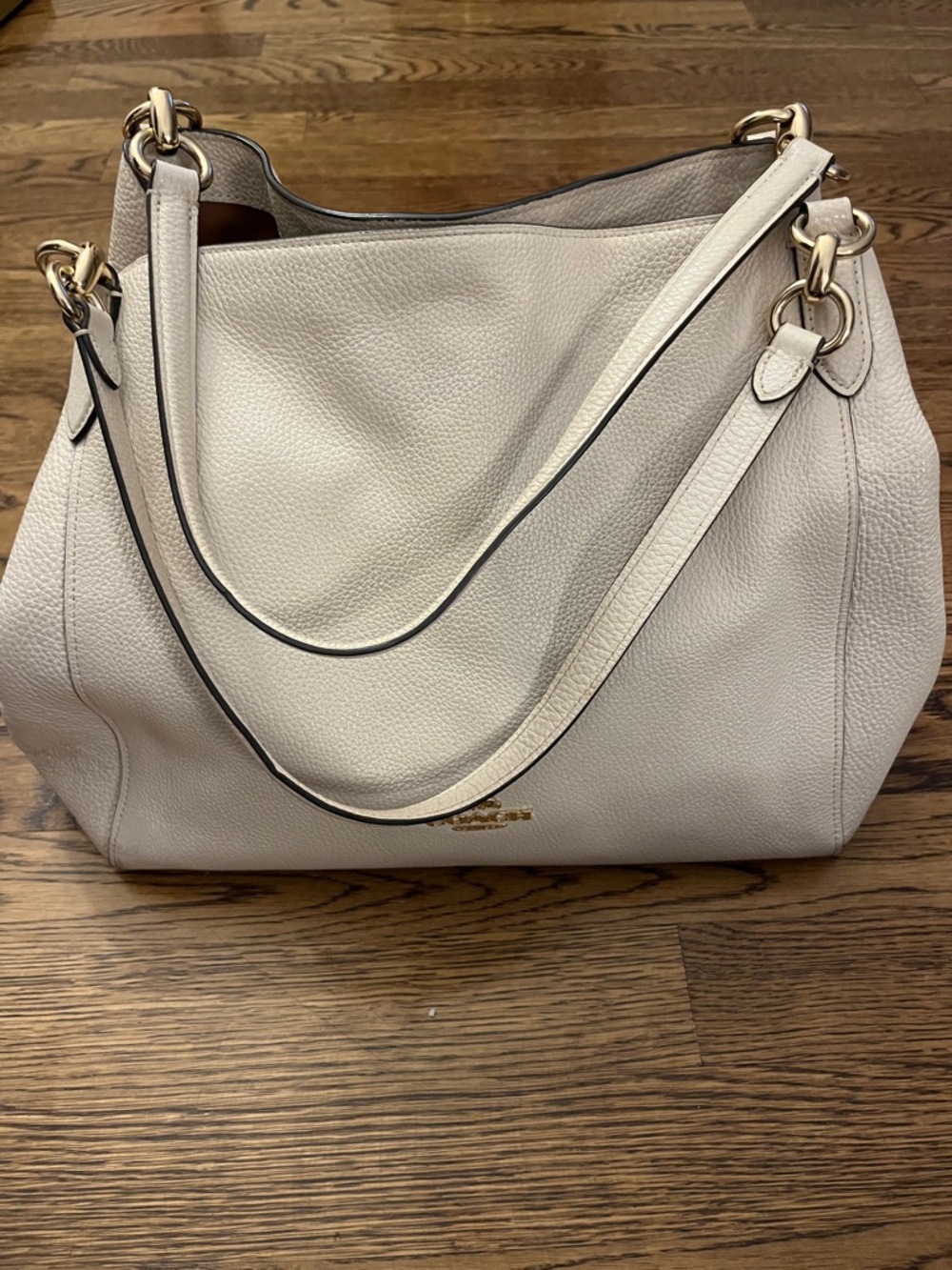Coach Hallie Pebbled Leather Shoulder Bag in Ivory